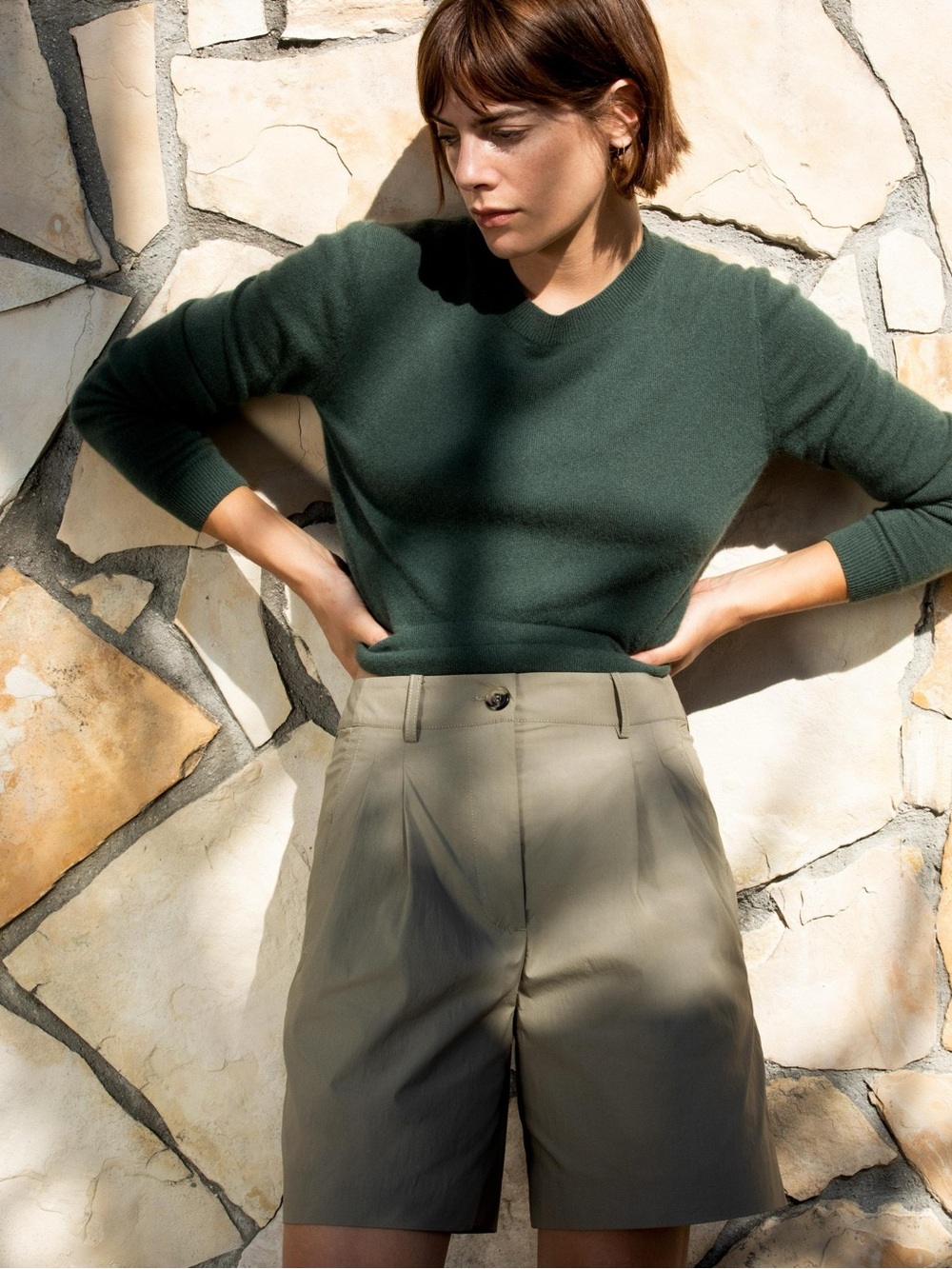 Zara Olive Green High-Waist Bermuda Shorts